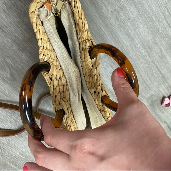 Poolside Straw Bag with Leather Strap - Picture 8 of 10